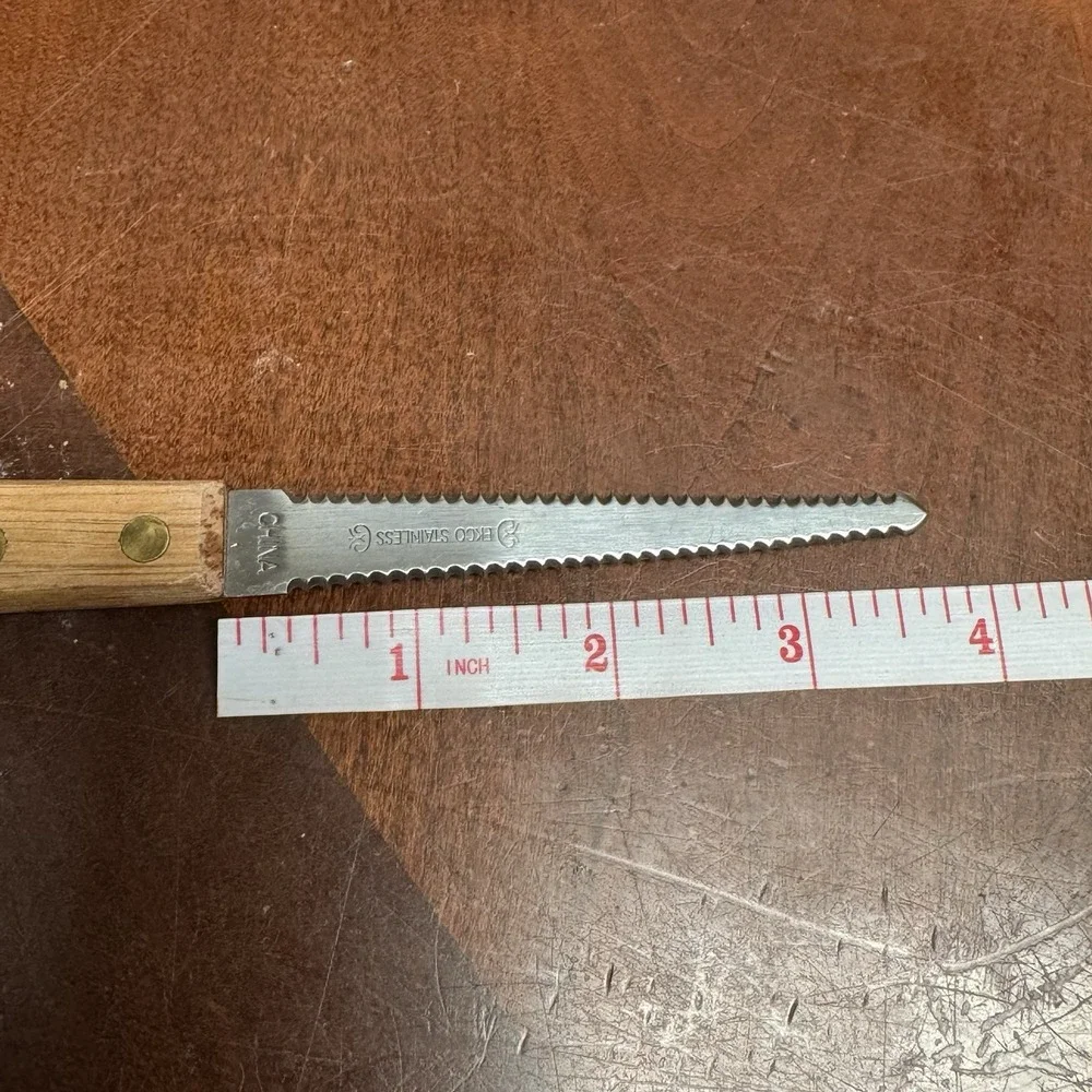 Ekco Stainless Steel Serrated Double Sided Blade Grapefruit Knife Wood‎ Handle